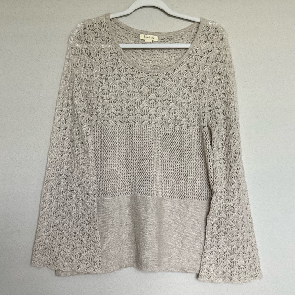 Brina & Em Beige Crochet Knit Sweater